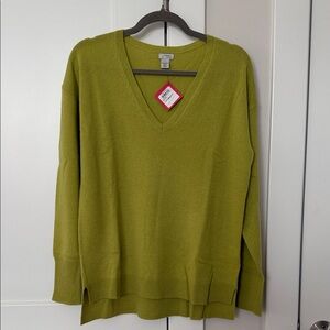 Nordstrom Halogen Cashmere V-Neck Sweater in Olive Green - Large